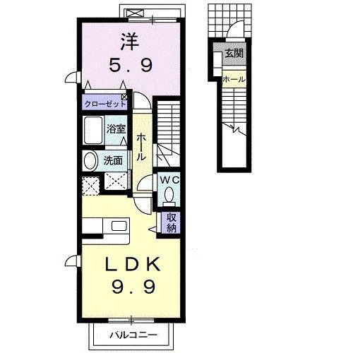 サンメゾンI(1LDK/2階)の間取り写真