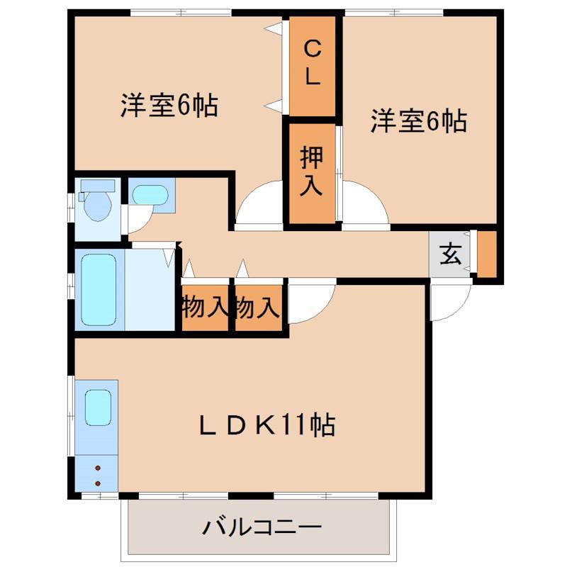 ルシオールIII(2LDK/2階)の間取り写真