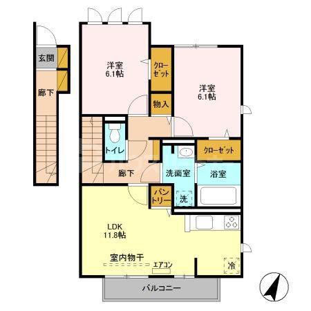 フリューリンク(2LDK/2階)の間取り写真