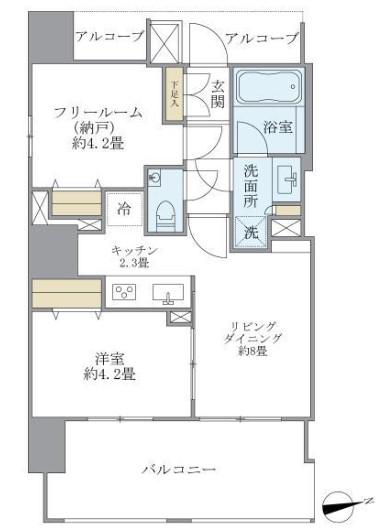 エシッド市谷薬王寺(1SLDK/10階)の間取り写真
