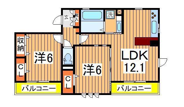 ピアチェーレ1(2LDK/1階)の間取り写真