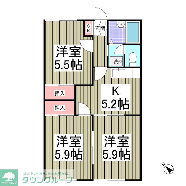 グランハイム稲葉A(3SDK/1階)の間取り写真