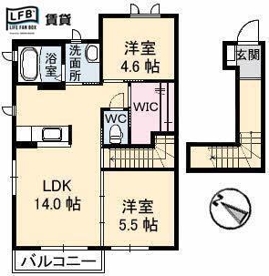 グリーンヴィレッジD棟(2LDK/2階)の間取り写真