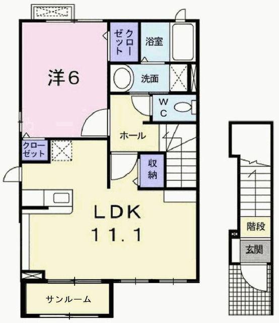 パニエ・ド・フルールIIA(1LDK/2階)の間取り写真