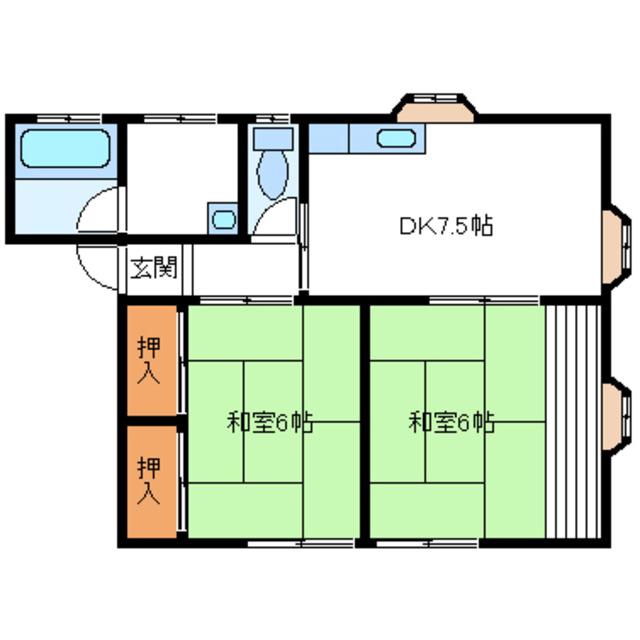 あずさコーポB(2DK/1階)の間取り写真