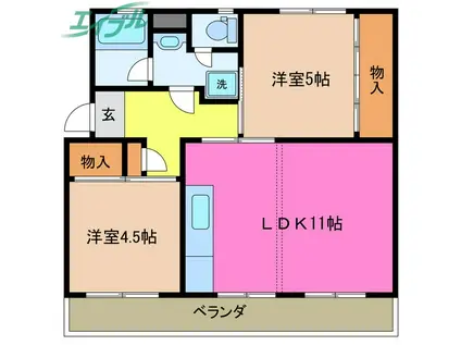 フェリーナ111(2LDK/2階)の間取り写真