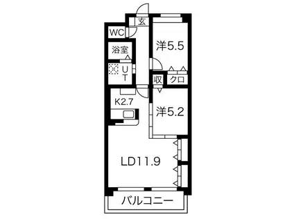 ドルチェ茶屋ヶ坂(2LDK/1階)の間取り写真