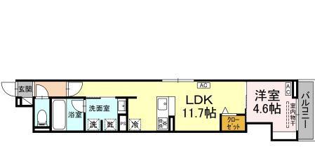 URBANA(1LDK/2階)の間取り写真