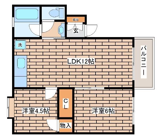 上野通ハイツ(2LDK/2階)の間取り写真