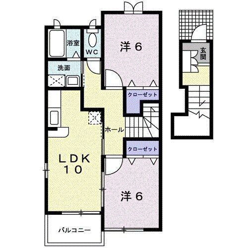 ルチェーレ青葉III(2LDK/2階)の間取り写真