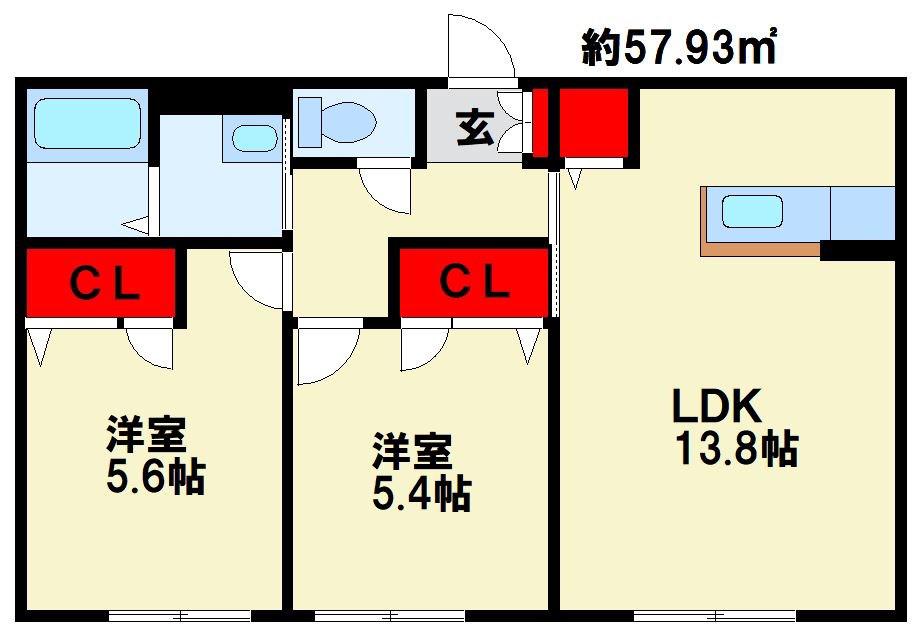 エスポワールKMIIB棟 (2LDK/1階)の間取り写真