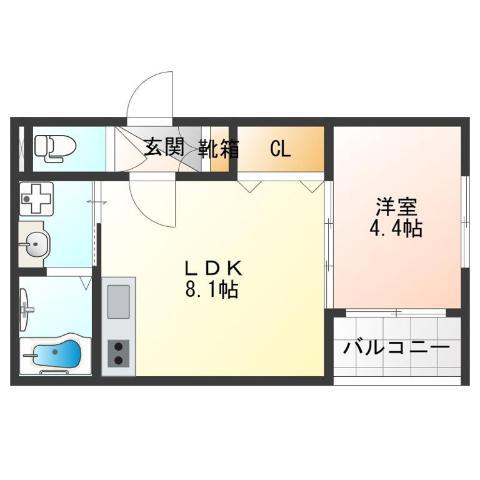 AIA難波南(1LDK/2階)の間取り写真