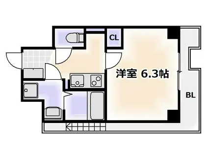 プレサンス難波イーストモダニティ(1K/2階)の間取り写真