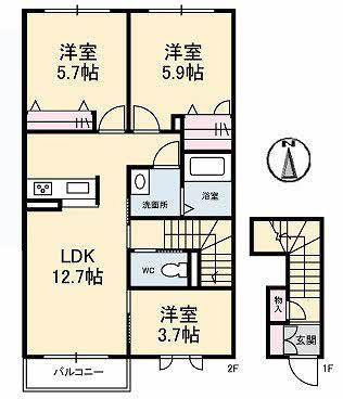 フェリーチェ タカシマ(3LDK/2階)の間取り写真