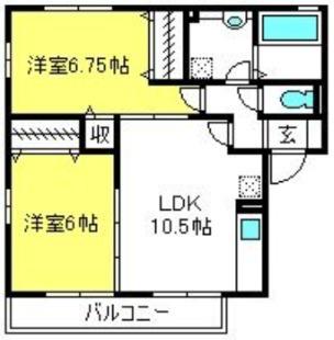 セシオン吉野(2LDK/1階)の間取り写真