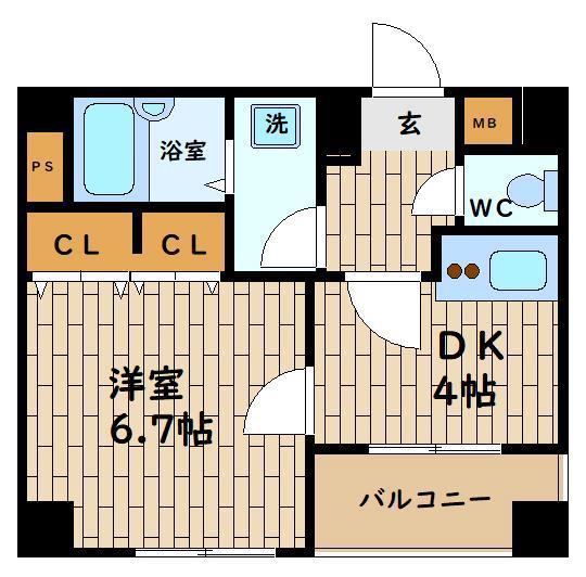 阪神ハイグレードマンション11番館(1DK/2階)の間取り写真