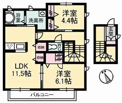 コンフォート(2LDK/2階)の間取り写真