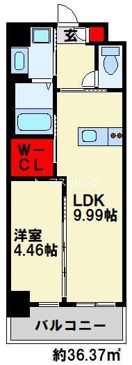 ウイングス三郎丸(1LDK/6階)の間取り写真