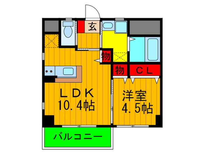 ユグドラシルハザマ(1LDK/4階)の間取り写真