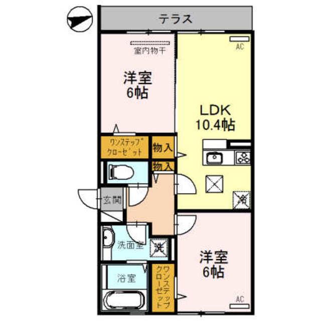 グロリアハイツはびきのA棟(2LDK/1階)の間取り写真