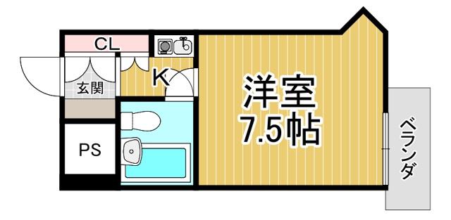 キューブ南武庫之荘3(1K/3階)の間取り写真