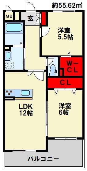 メゾンほおづきII(2LDK/5階)の間取り写真