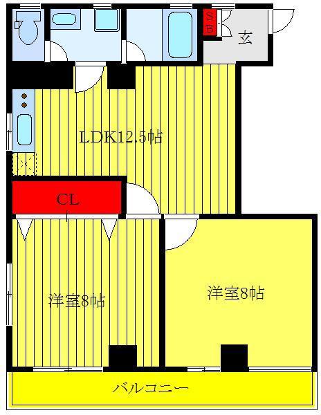 シャルム沢井(2LDK/3階)の間取り写真