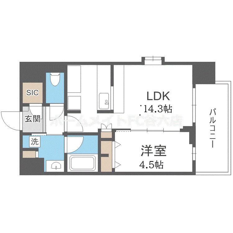 スプランディッド難波キャトル(1LDK/6階)の間取り写真