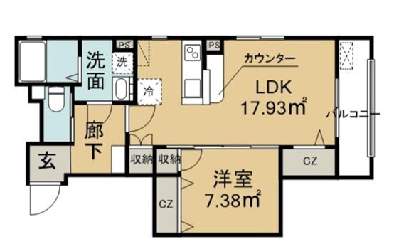 リヴェル紺屋町(1LDK/1階)の間取り写真