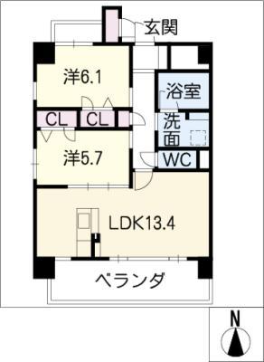 GRAND CIEL(2LDK/5階)の間取り写真