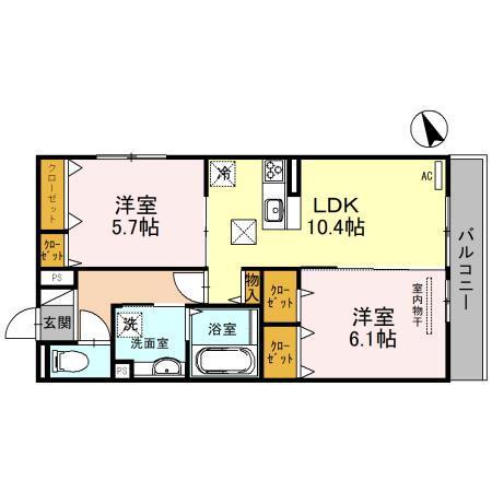 エクレール福田(2LDK/1階)の間取り写真