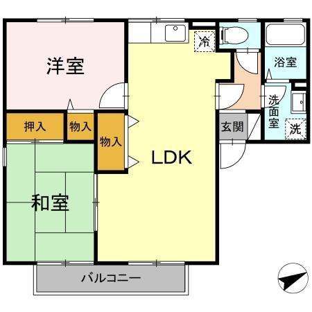 リシェス舞の里B(2LDK/2階)の間取り写真