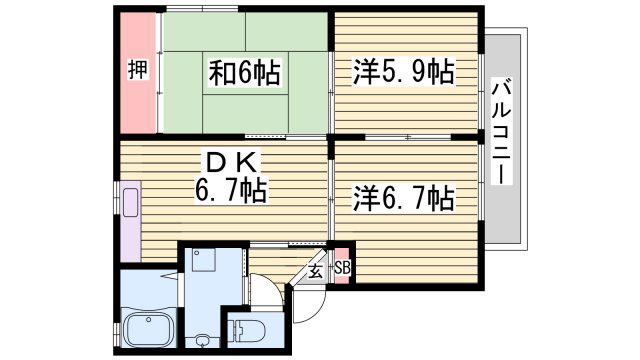 SERIE B棟(3DK/2階)の間取り写真