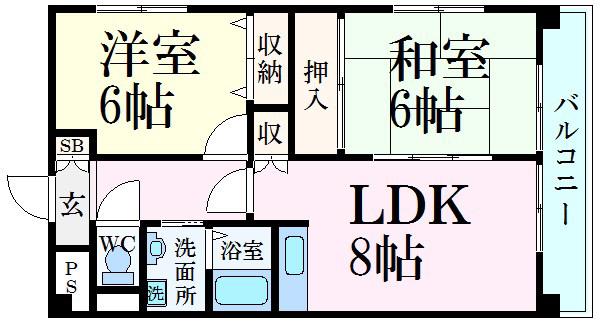 フレグランス大日(2LDK/3階)の間取り写真