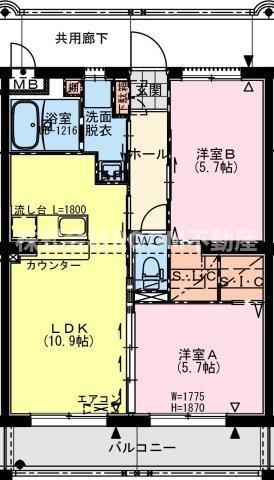 都城天神Yマンション(2LDK/2階)の間取り写真