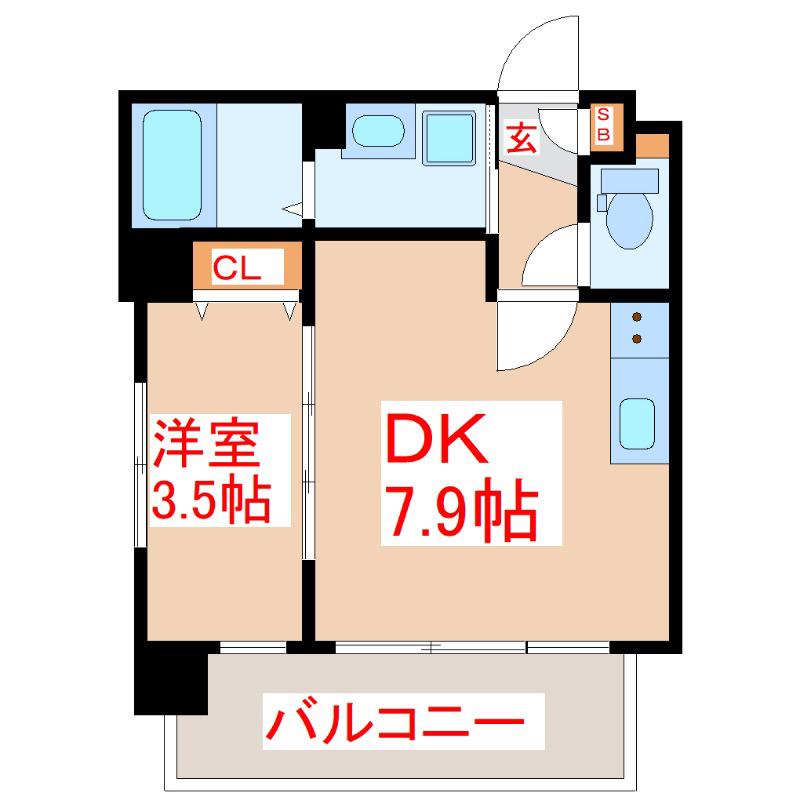 MODENA甲突(1DK/3階)の間取り写真