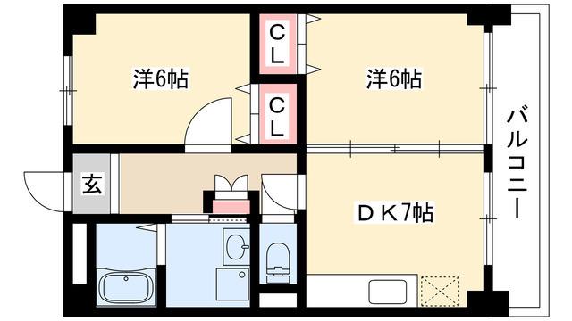 セジュール御幸山(2DK/1階)の間取り写真