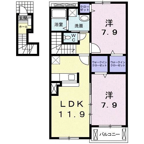 エルスール大高(2LDK/2階)の間取り写真
