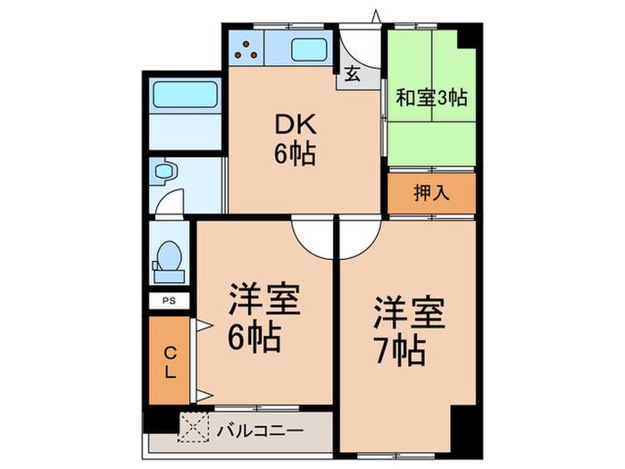 御厨ビル(3DK/2階)の間取り写真