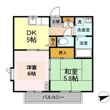 ヒルサイドテラスA(2DK/2階)の間取り写真