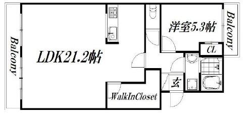 キーミハイツB棟(1LDK/2階)の間取り写真