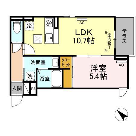 GRAND湘南 B棟(1LDK/1階)の間取り写真