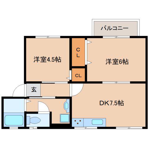 ソファレ里A棟(2DK/2階)の間取り写真