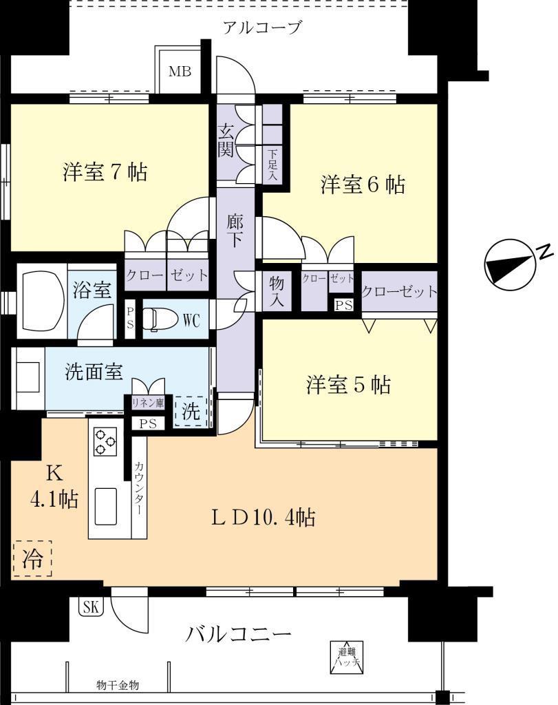 レーベンリヴァーレ竹園レジデンス1104(3LDK/11階)の間取り写真