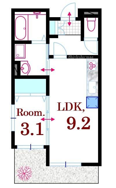 ファミーユ舟入(1LDK/1階)の間取り写真