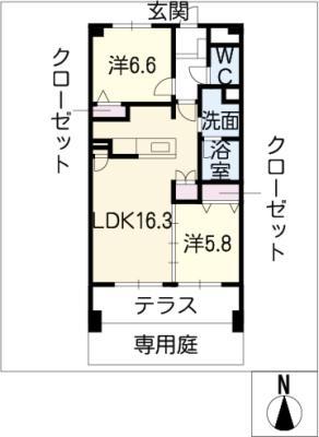 THEPARKTOKINOTERRACE(2LDK/1階)の間取り写真