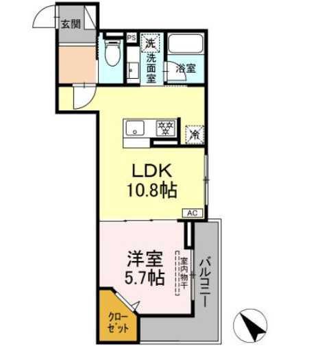 ディーブレス鶴見市場(1LDK/2階)の間取り写真
