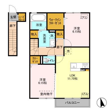フェニックス(2LDK/2階)の間取り写真
