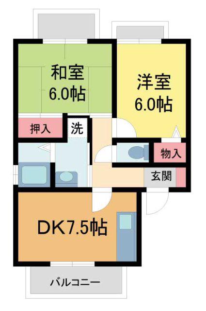 VINGTAINE津門II(2LDK/1階)の間取り写真