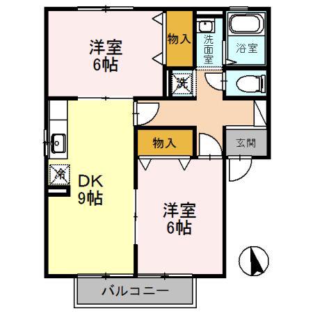 サン・ロック14 B棟(2DK/1階)の間取り写真